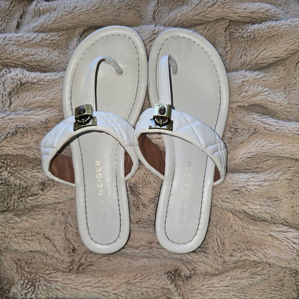 Womens Kurt Geiger Tan leather quilted sandal Padlock Lions head detail size 37